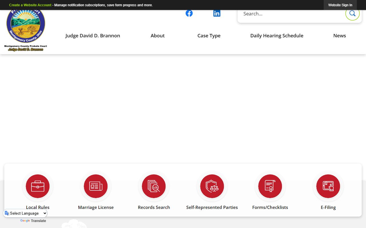 Dayton Montgomery County Probate Court page showing records search and court services