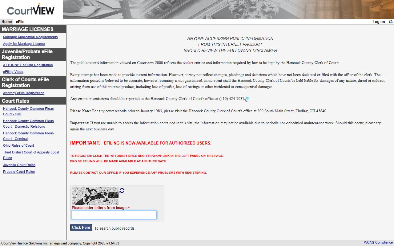 Hancock County Courts website for Findlay probate court records