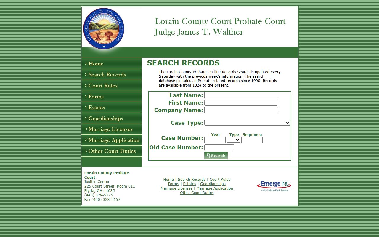Lorain County Probate Court online search portal for Lorain probate court records