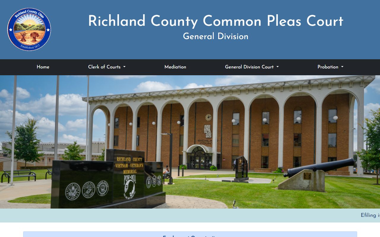 Richland County Common Pleas Court website for Mansfield probate court records