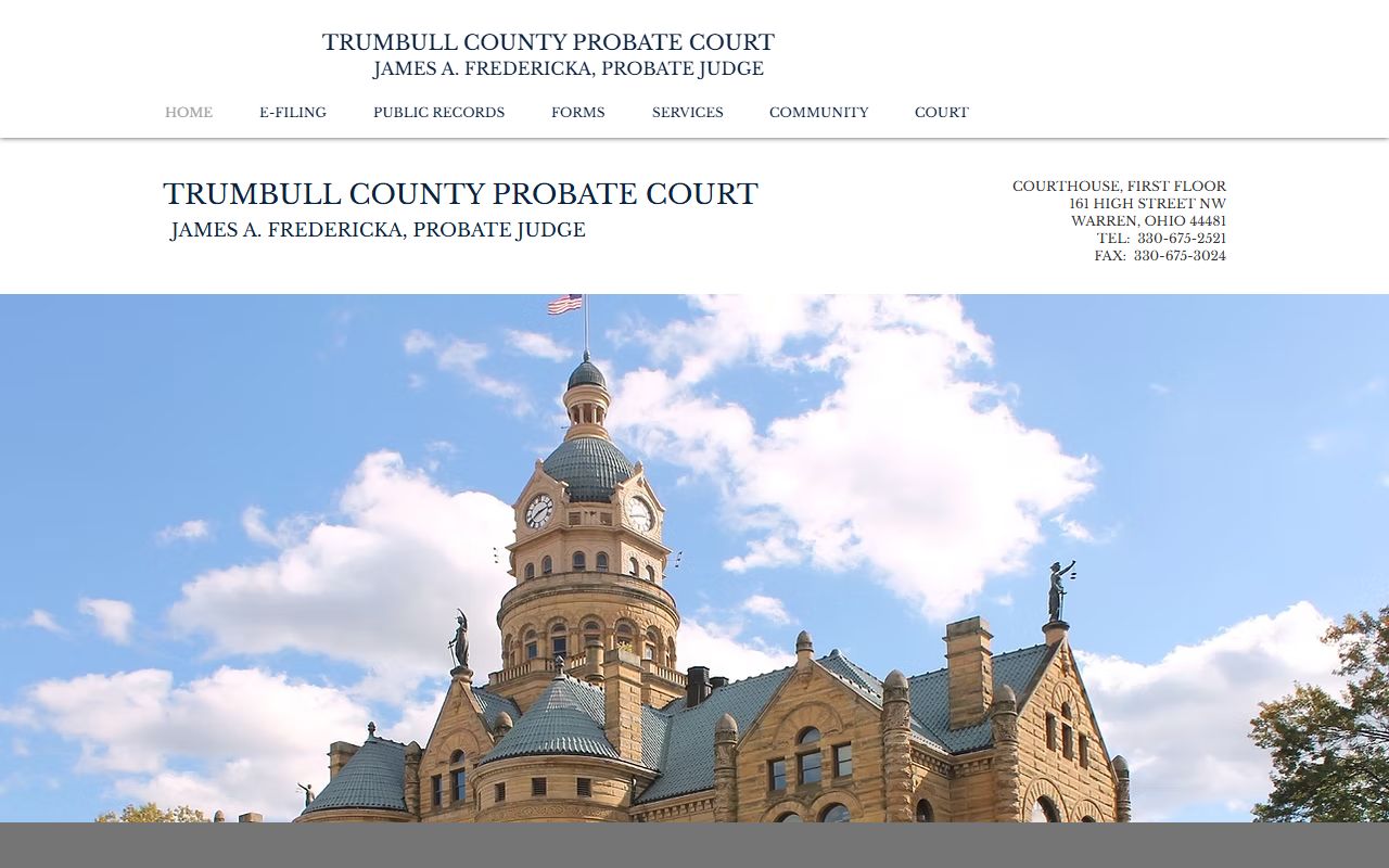 Trumbull County Probate Court website for Warren probate court records