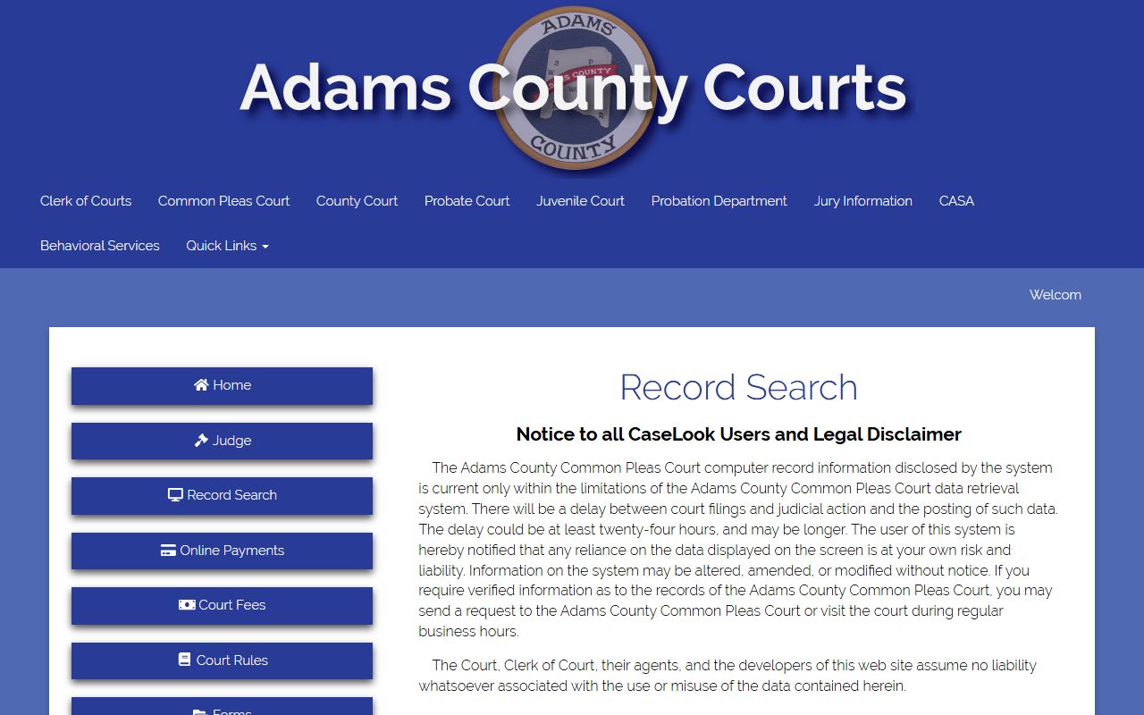 Adams County CaseLook probate court records search system