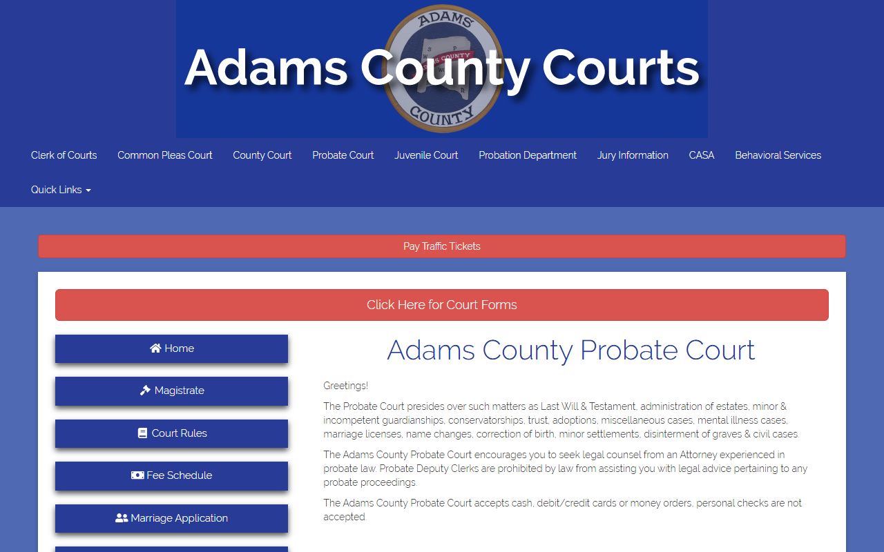 Adams County Probate Court records official website