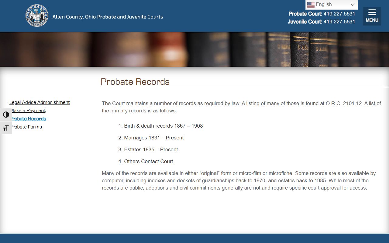 Allen County probate court records search portal