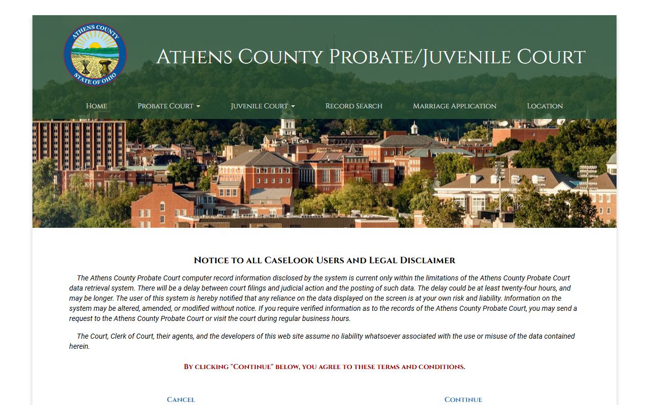 Athens County CaseLook system for searching probate court records