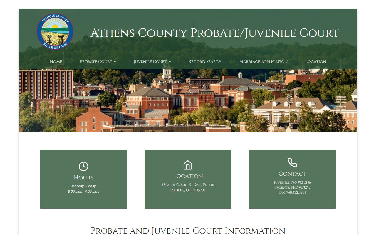 Athens County Probate Juvenile Court website for probate court records