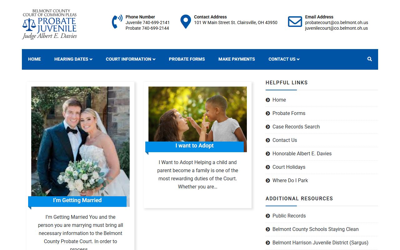 Belmont County Probate Court official website for probate court records