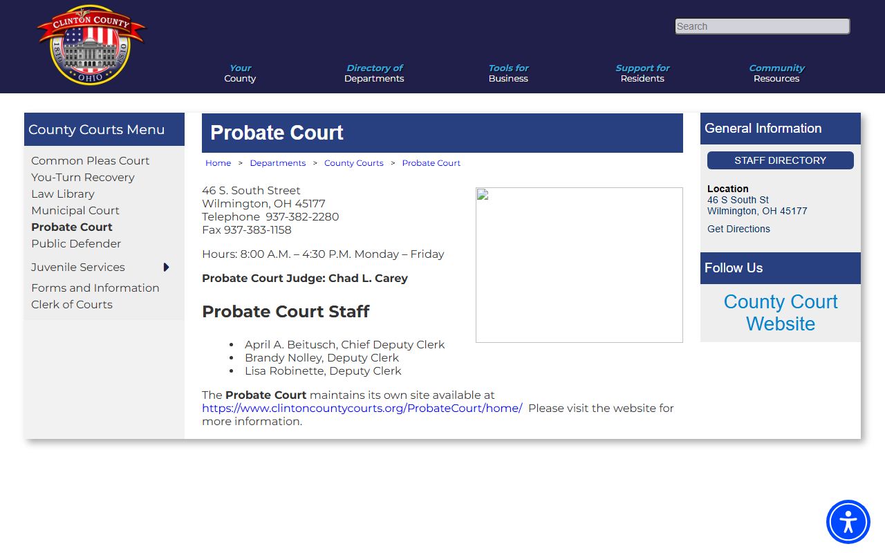 Clinton County Probate Court website for probate court records