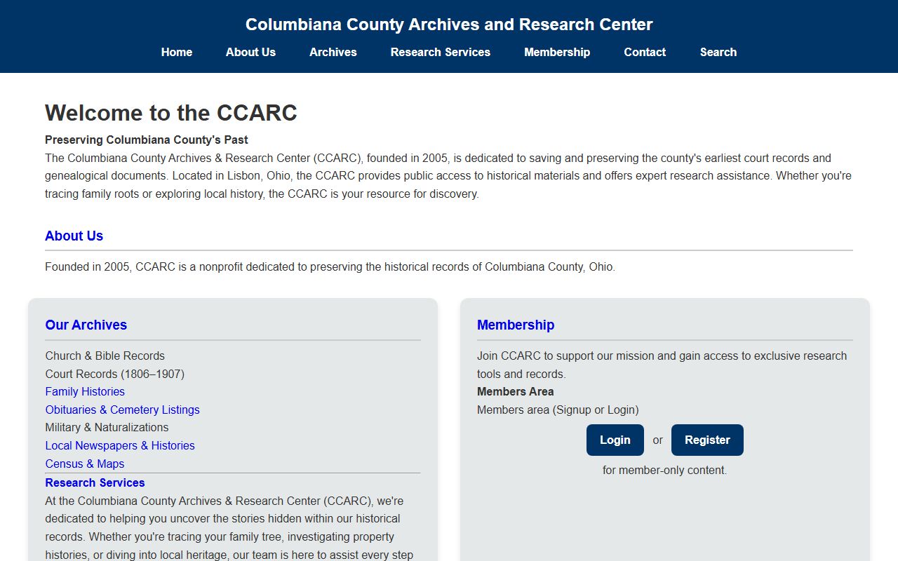 Columbiana County Archives for historical probate court records