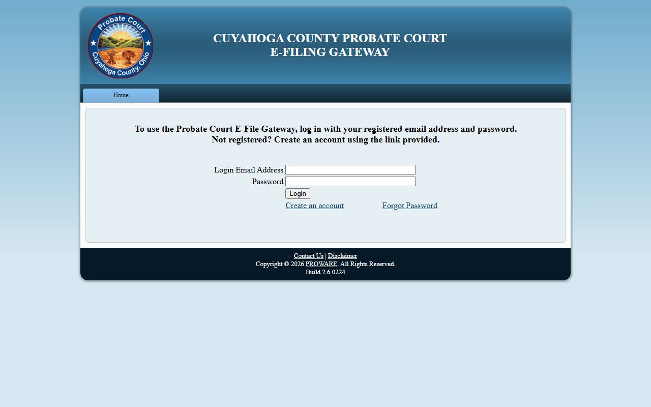 Cuyahoga County E-Filing Gateway for probate court records