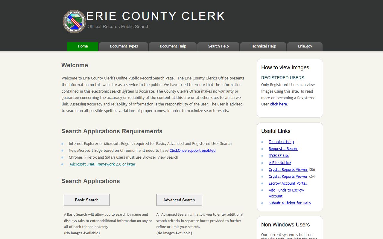 Erie County Clerk of Courts online records search system