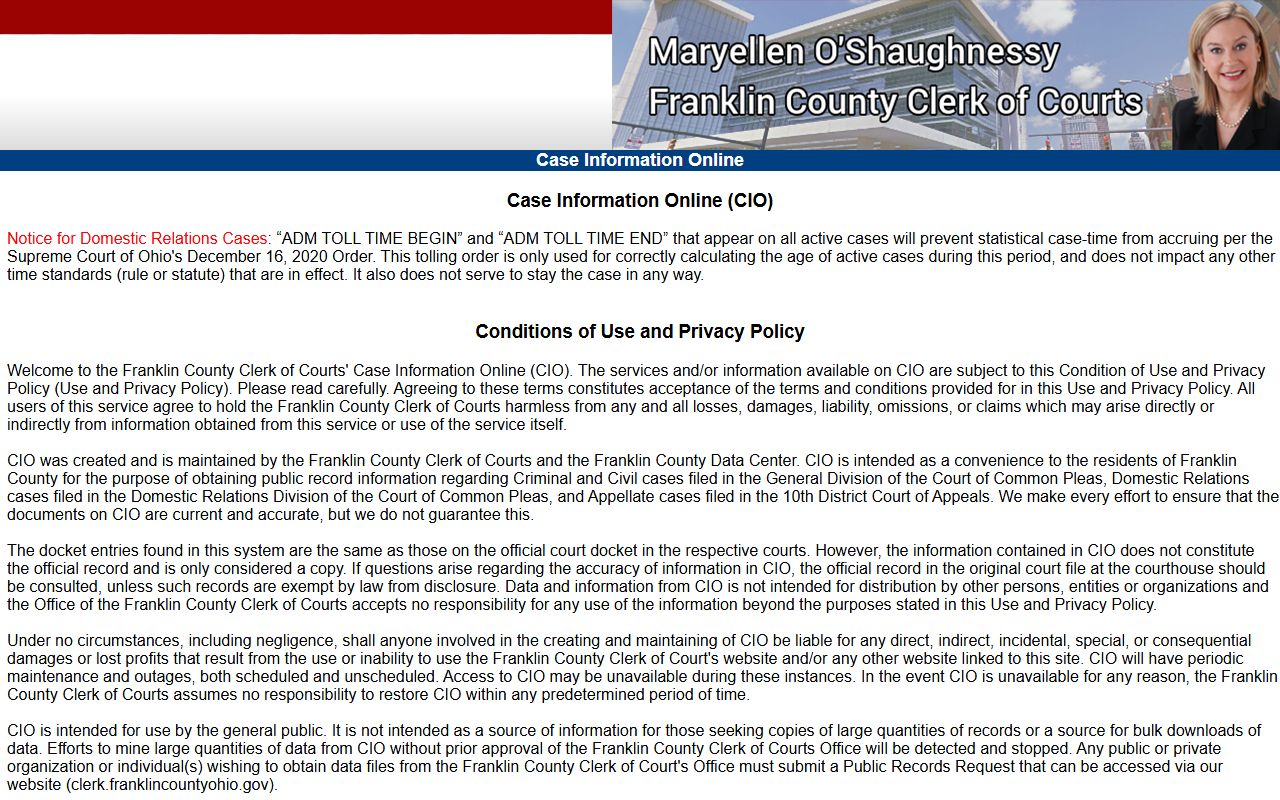 Franklin County Case Information Online search portal