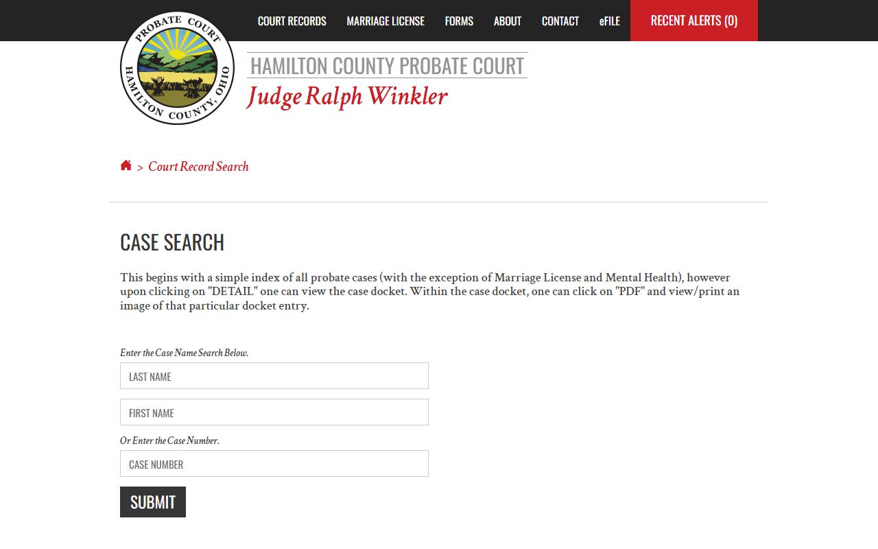 Hamilton County court record search page