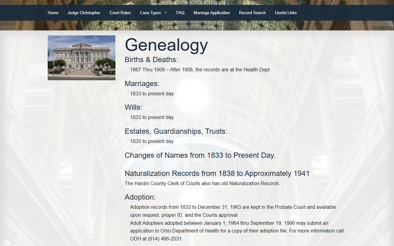 Hardin County Probate Court genealogy resources