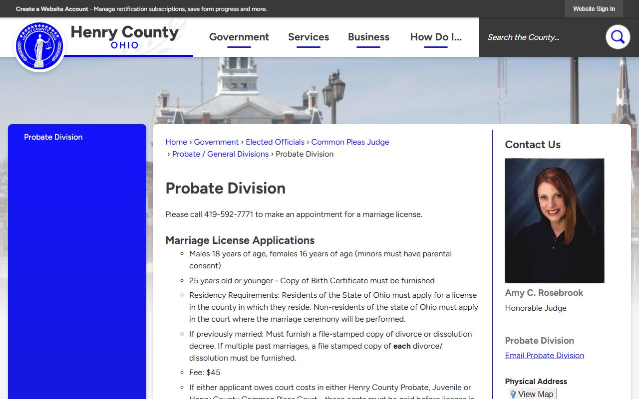 Henry County Probate Division information page