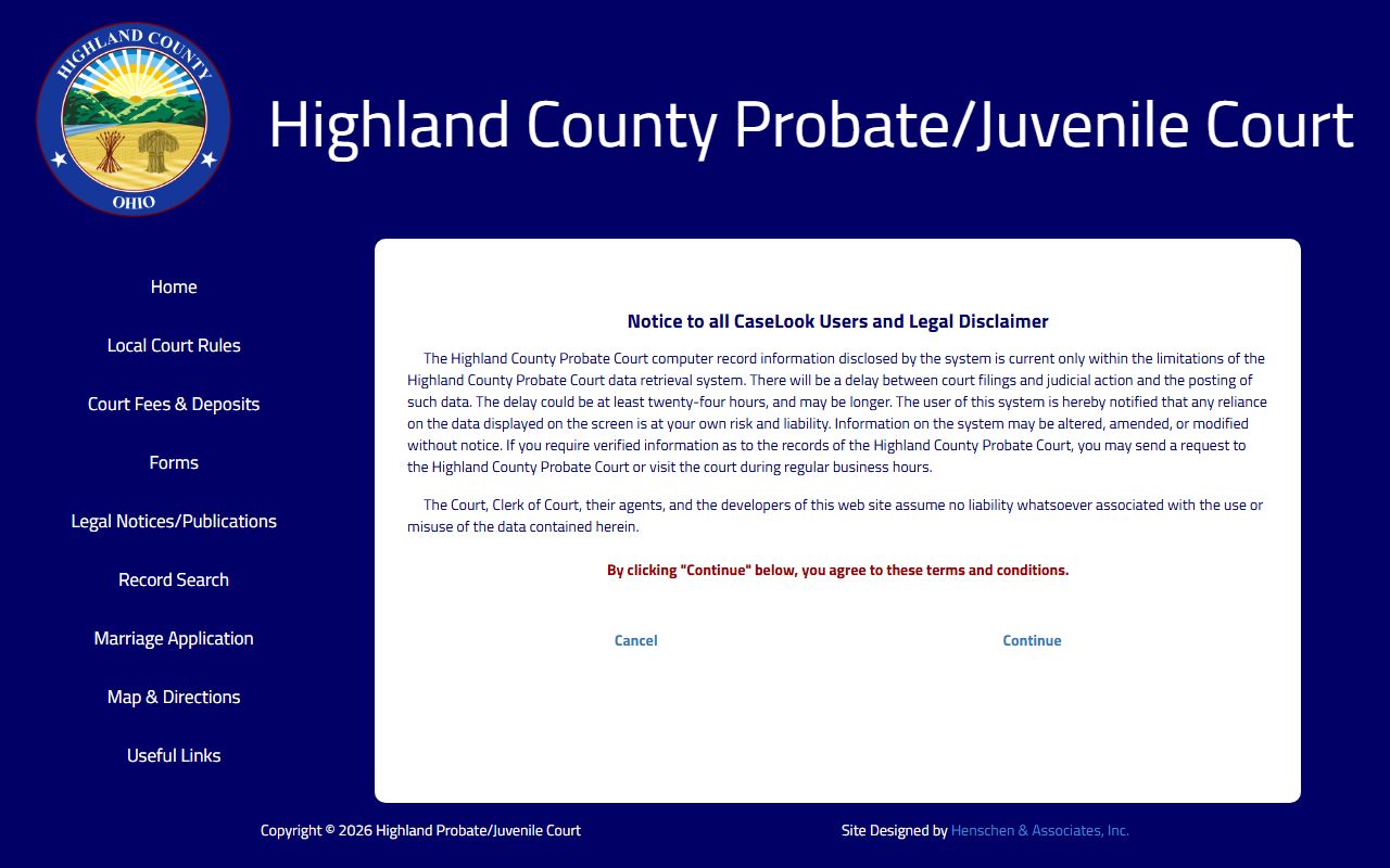 Highland County probate court records search portal