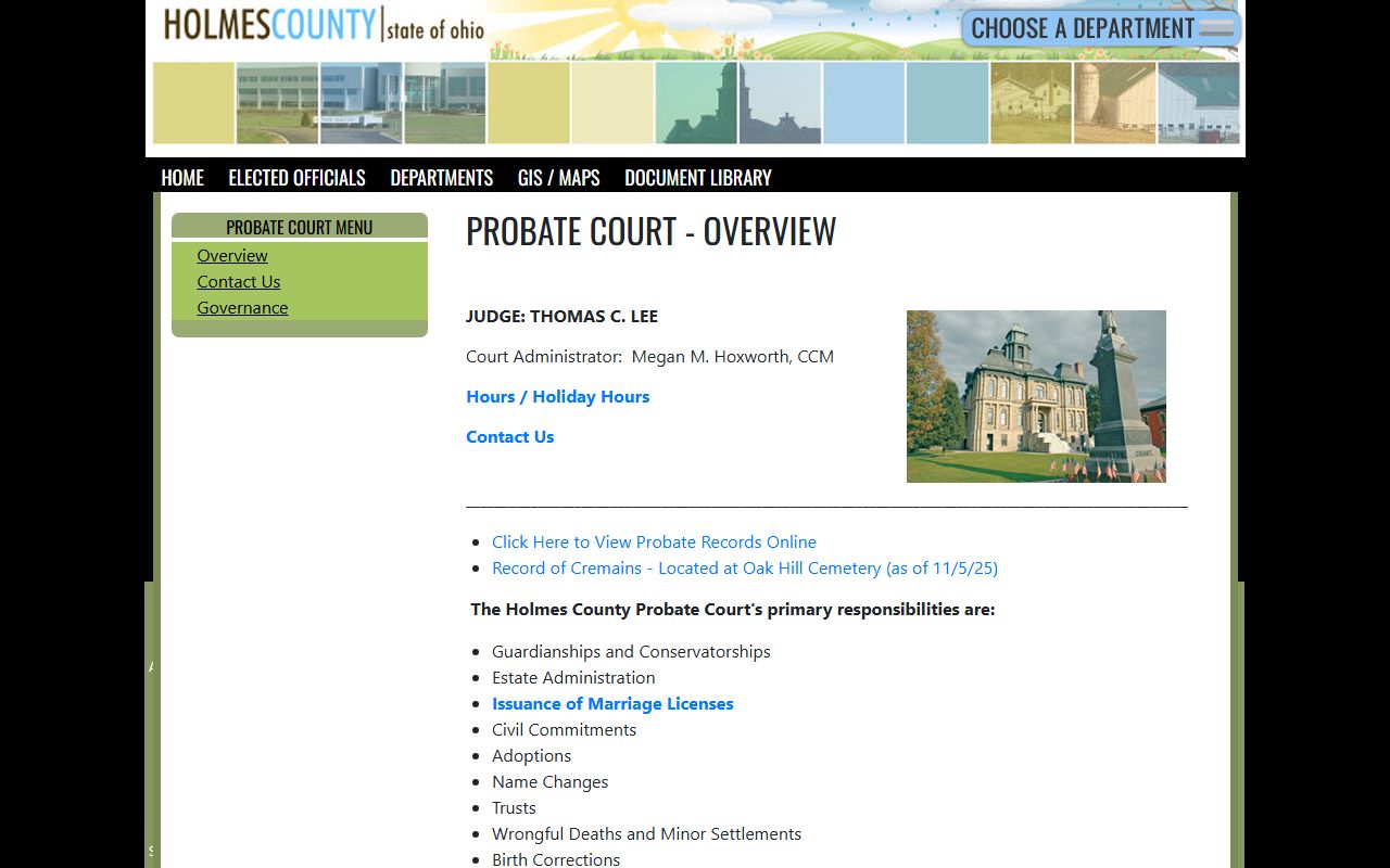Hocking County Probate Court information page