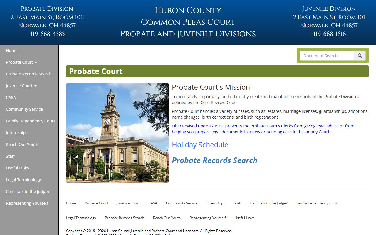 Holmes County Probate Court page with forms and resources
