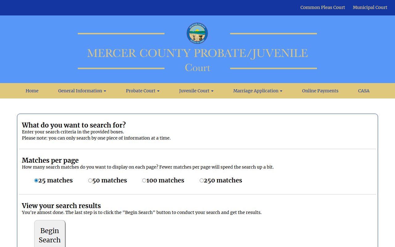 Mercer County record search tool for probate court records