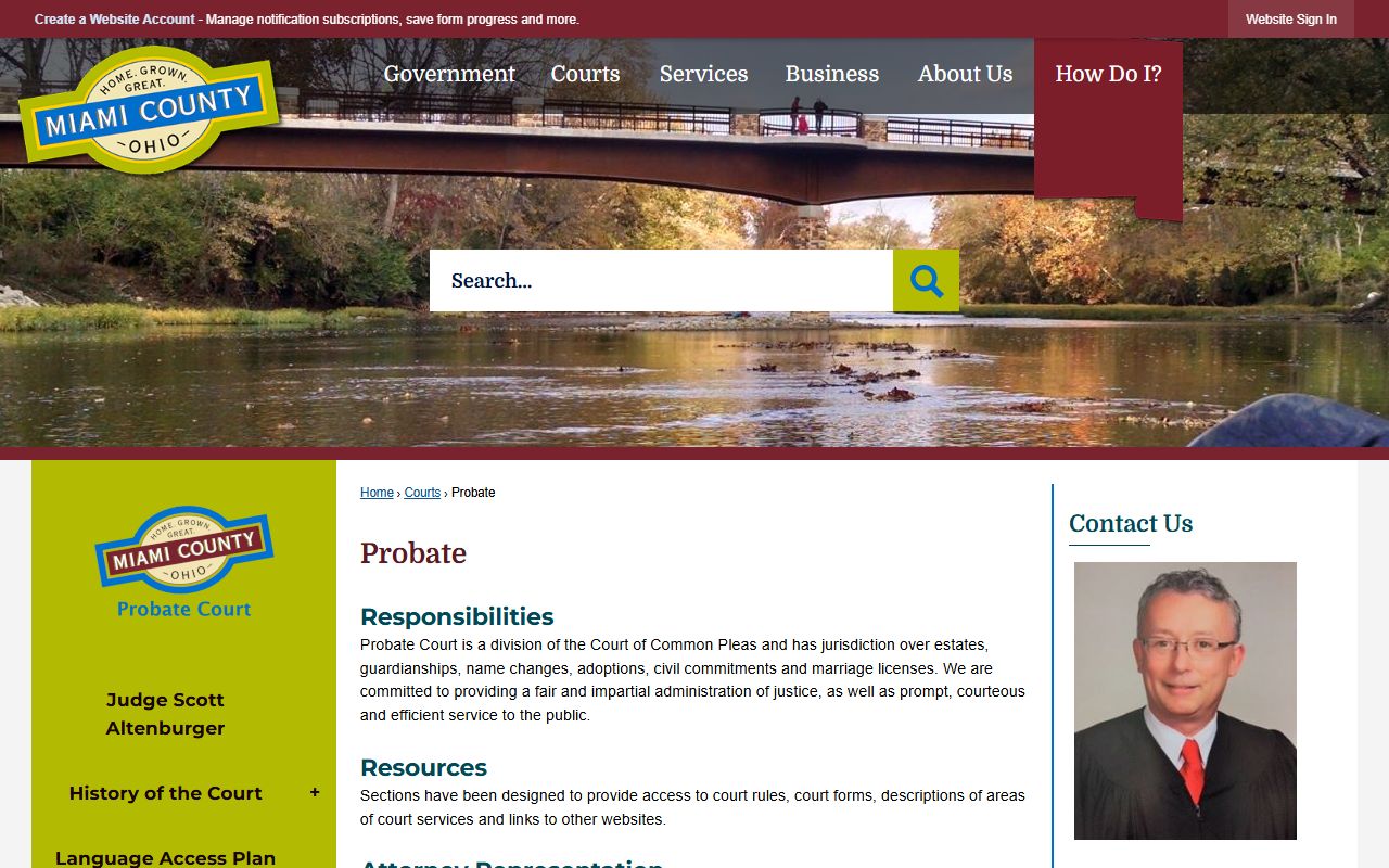 Miami County Probate Court official website for probate court records