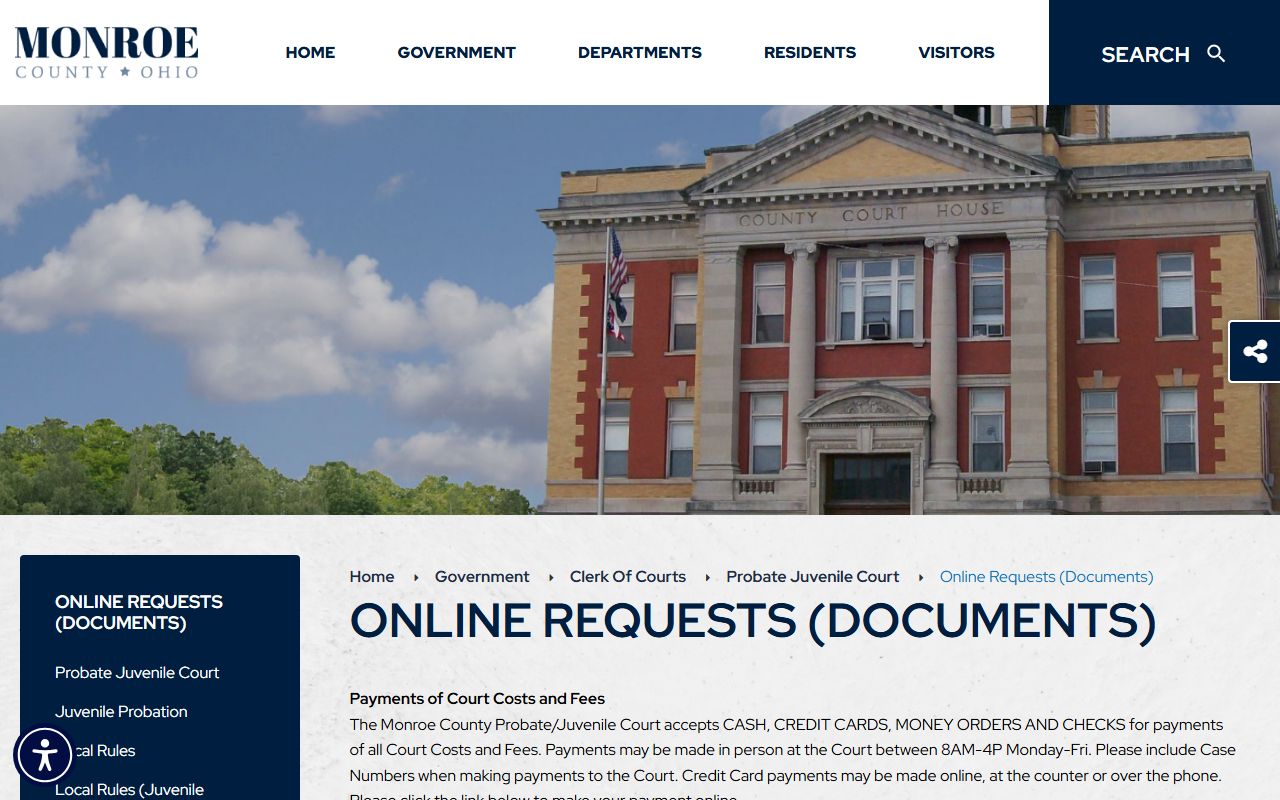 Monroe County online document requests for probate court records