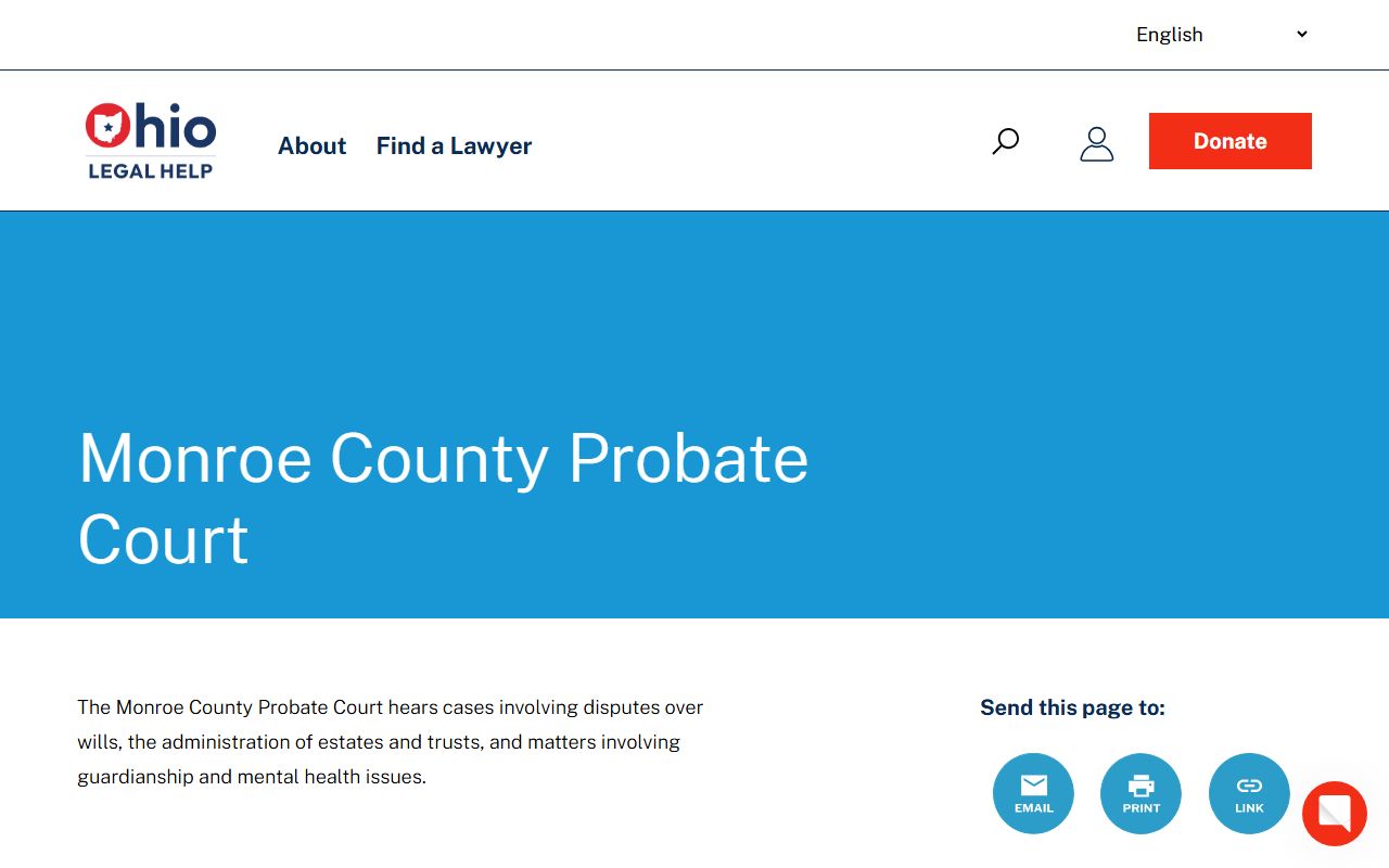 Ohio Legal Help resource page for Monroe County probate court records