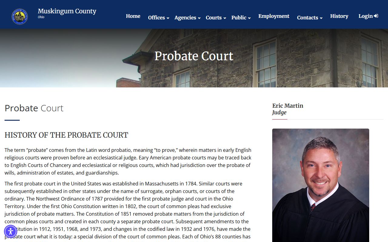 Muskingum County Probate Court website for probate court records