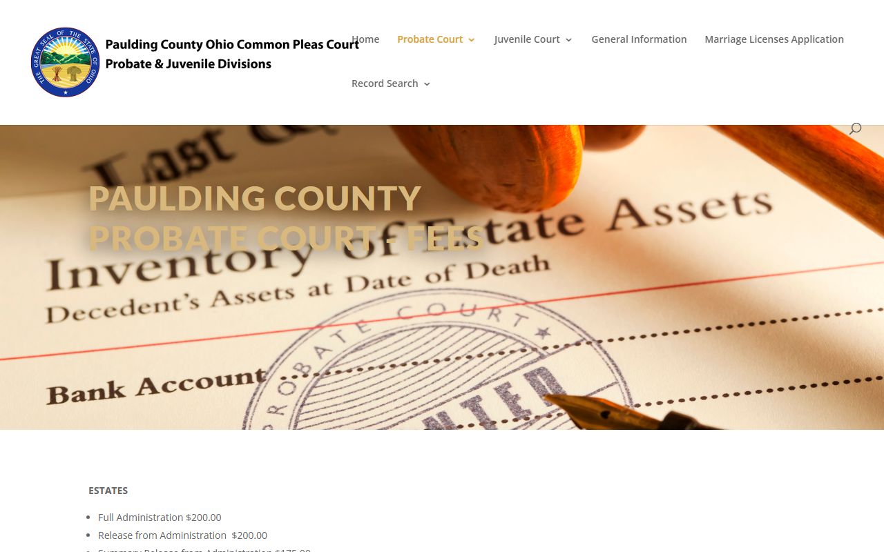 Paulding County Probate Court fees schedule for probate court records