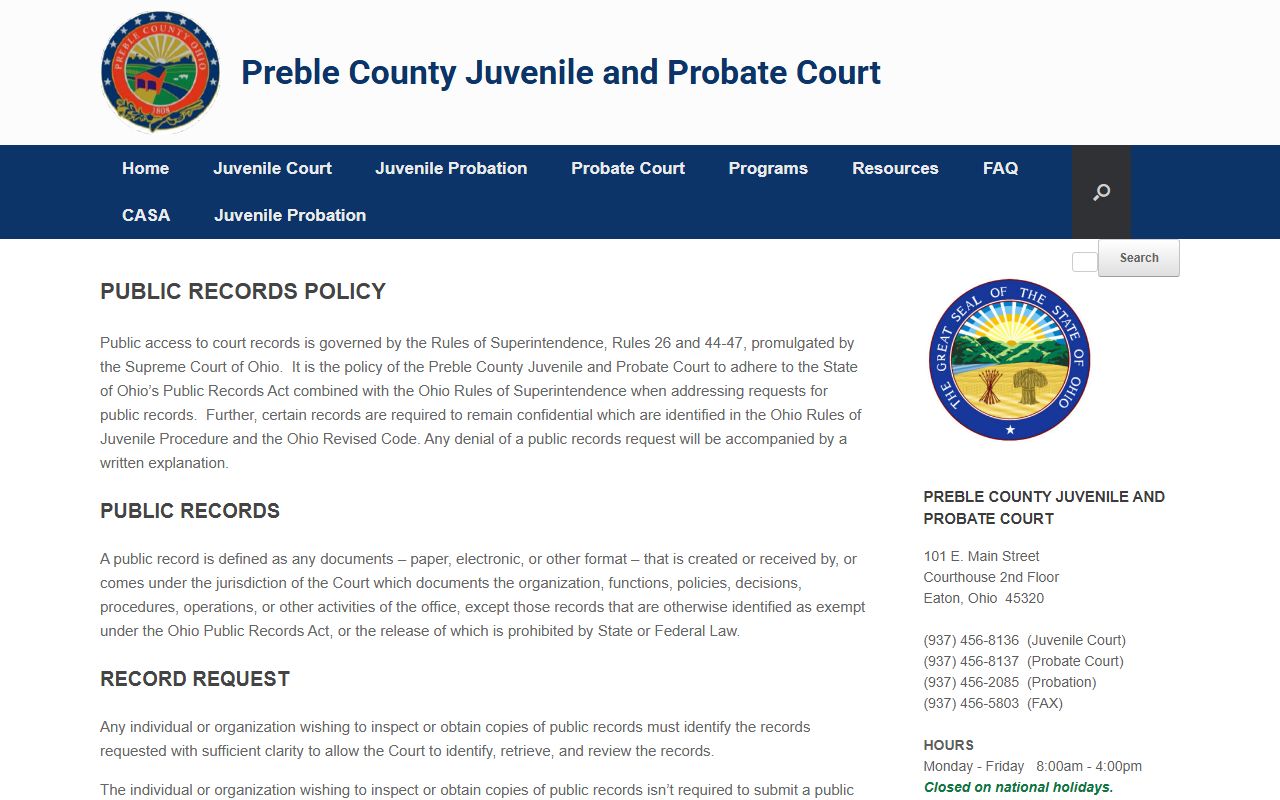 Preble County public records request for probate court records
