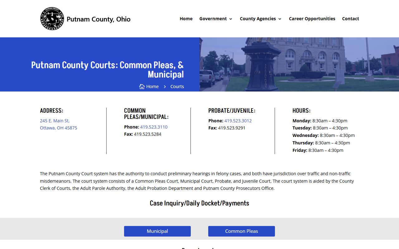 Putnam County courts page for probate court records access