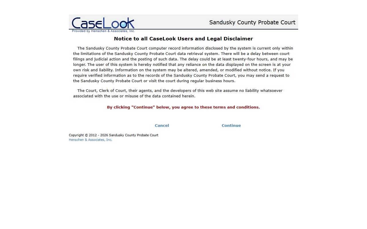 Sandusky County record search system for probate court records