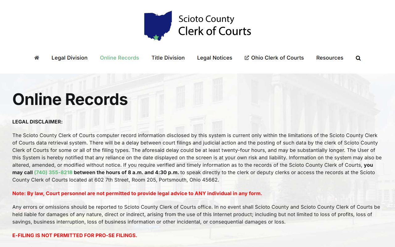 Scioto County Clerk online records for probate court searches