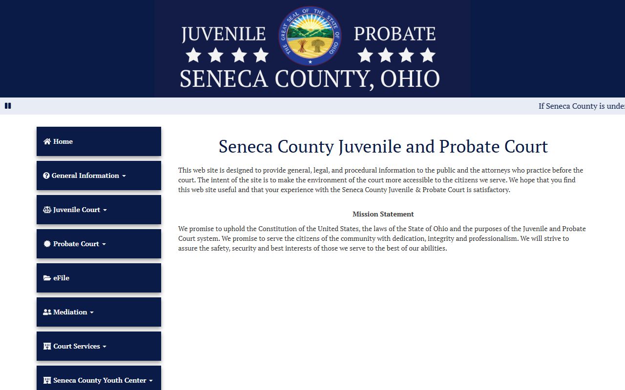 Seneca County Probate Juvenile Court website for court records