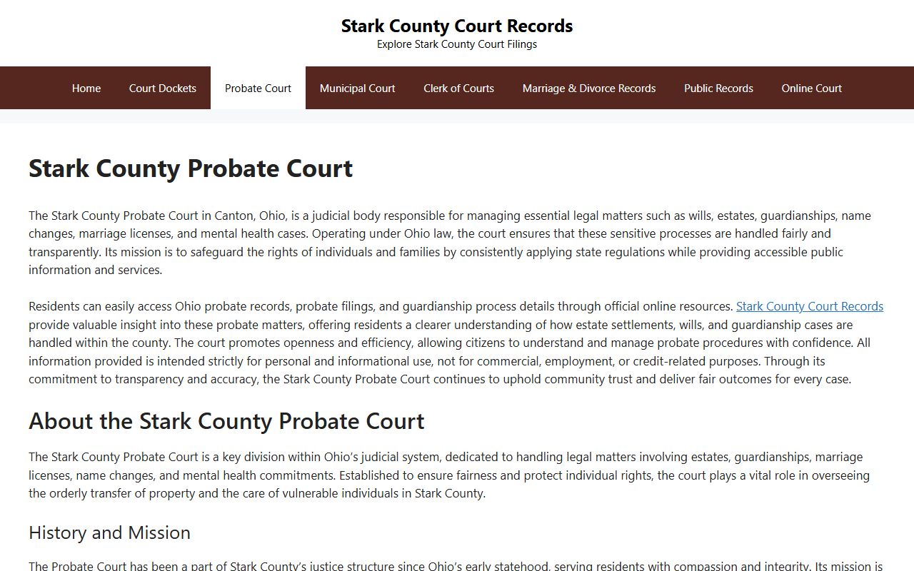 Stark County Courts probate page for record searches