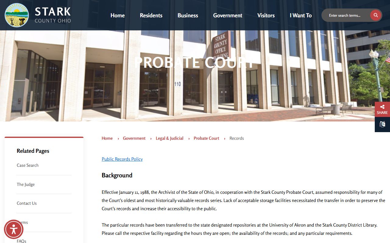 Stark County Probate Court website for court records