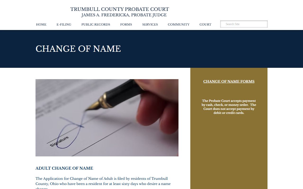 Trumbull County Probate Court name change application information