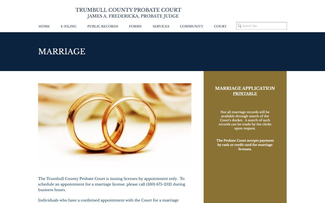 Trumbull County marriage license information and appointment details