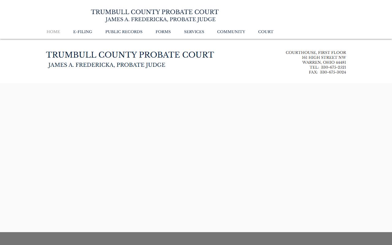 Trumbull County Probate Court official website showing court services and information
