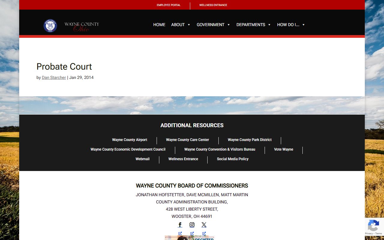 Wayne County Probate Court page with court services and filing information