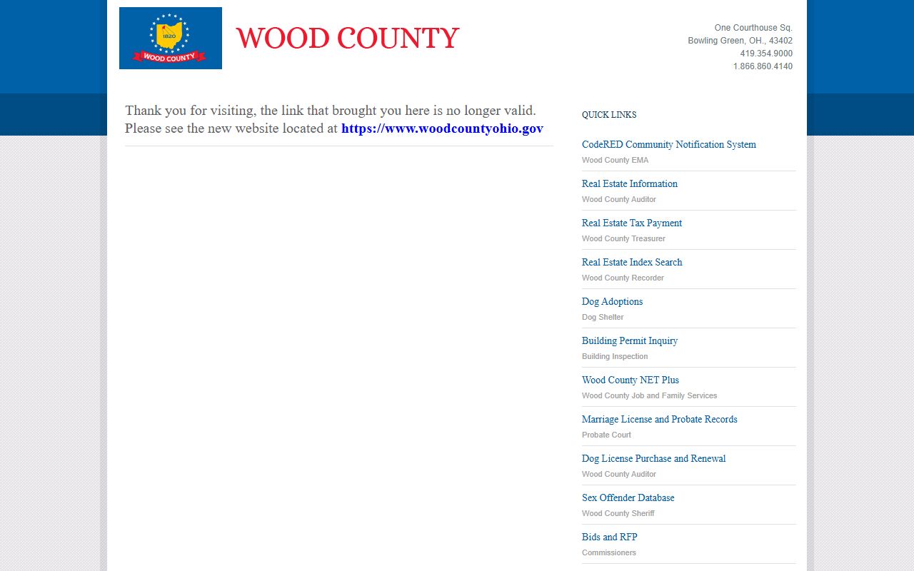 Wood County government website showing department links and county services