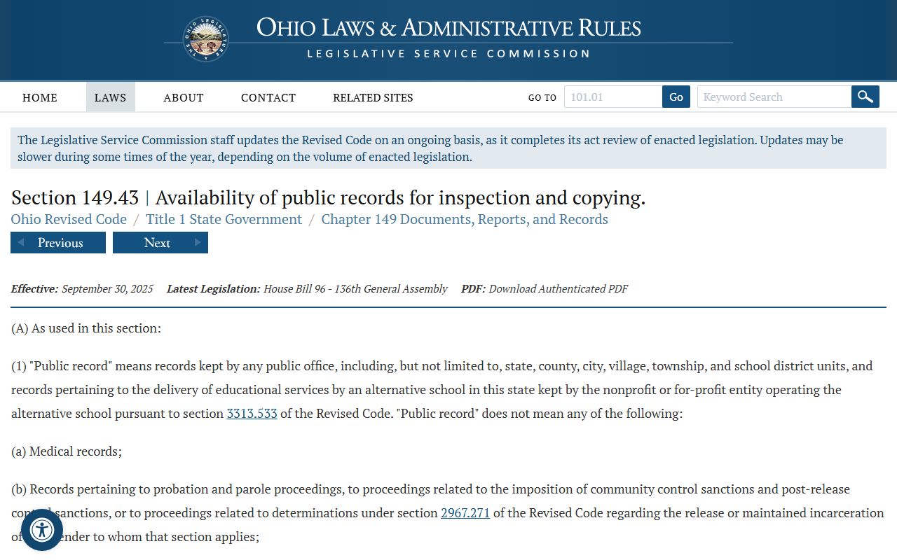 Ohio Public Records Act for probate court records access